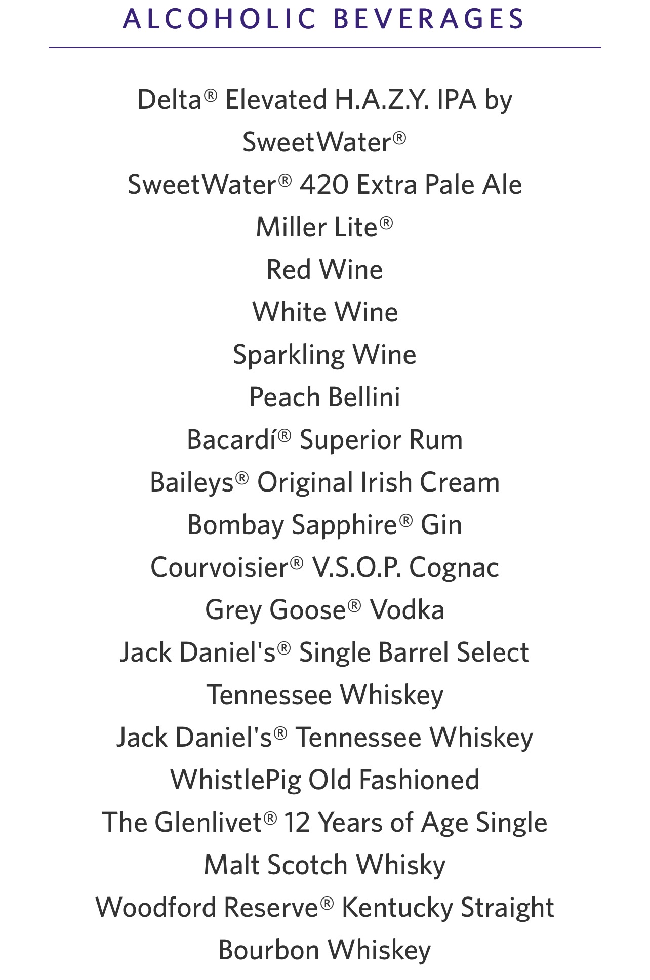 a list of alcohol drinks