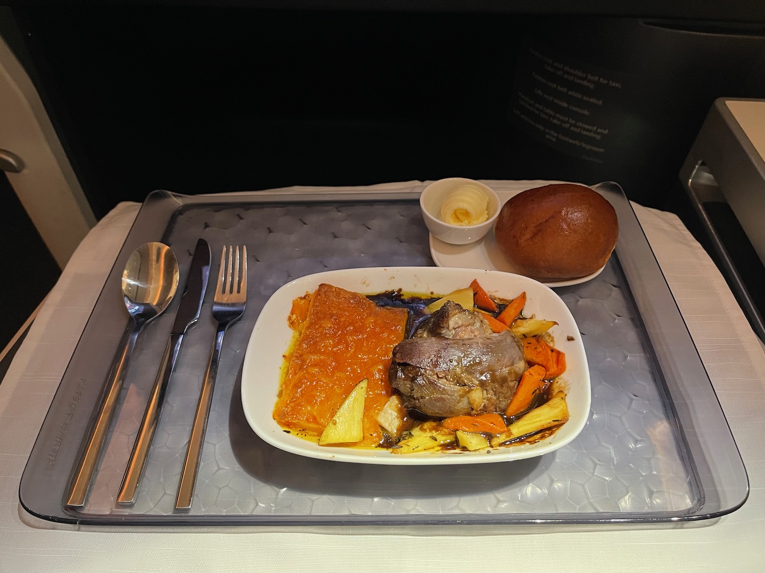 a plate of food on a tray