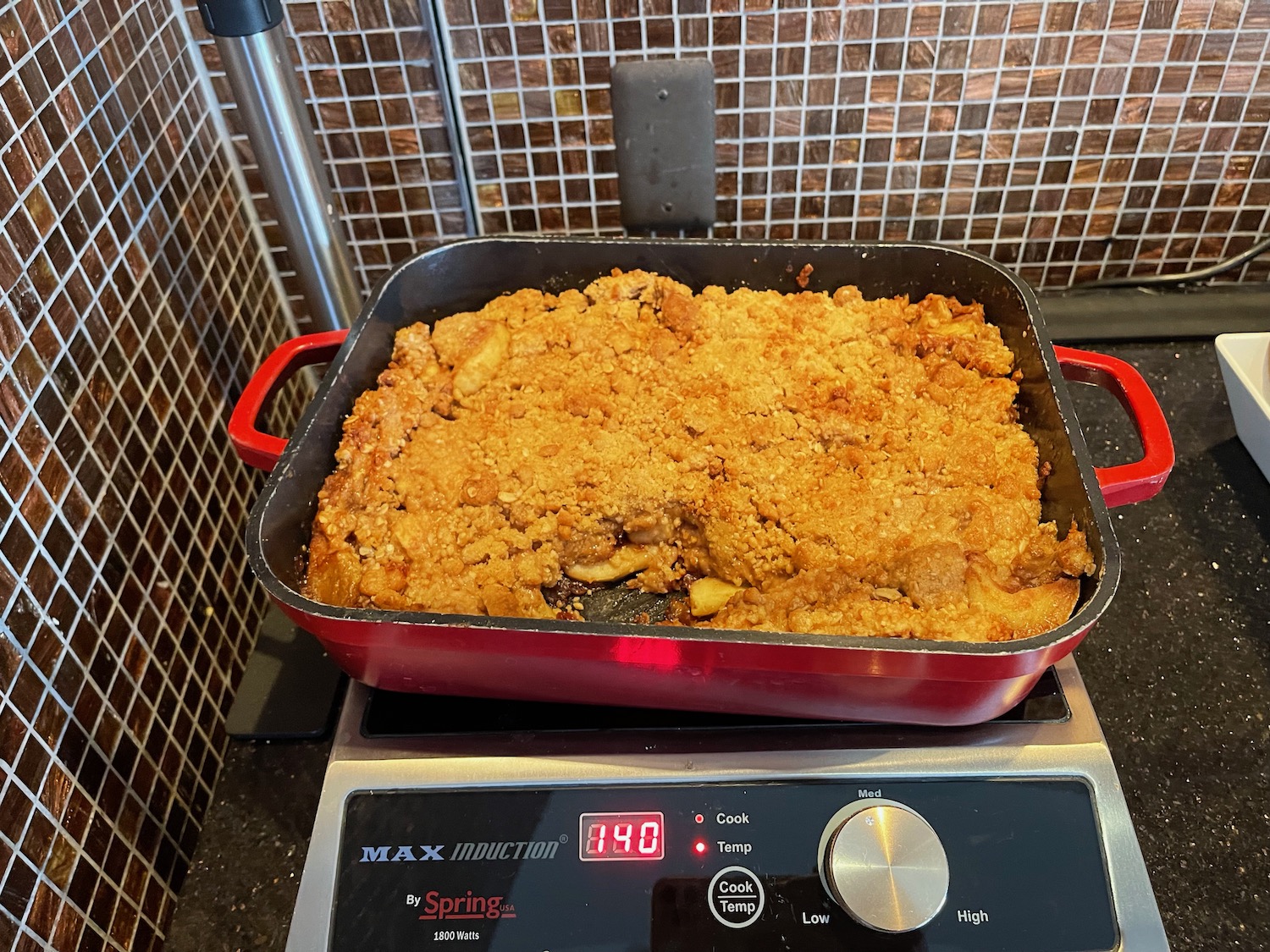 a pan of food on a stove