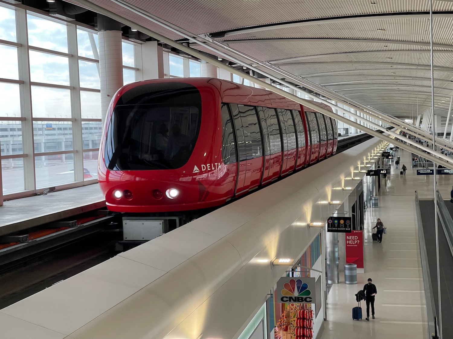 a red train in a station