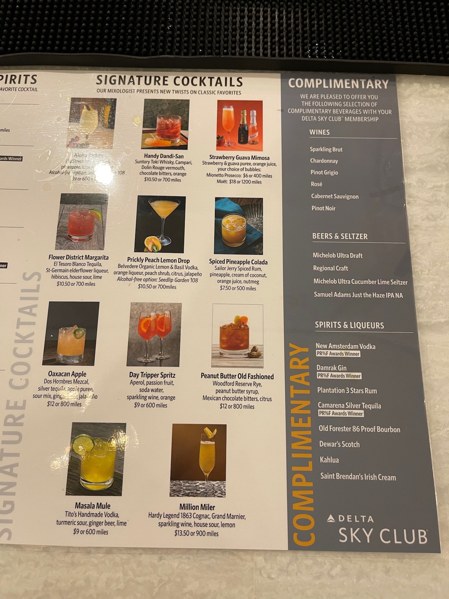 a menu of drinks