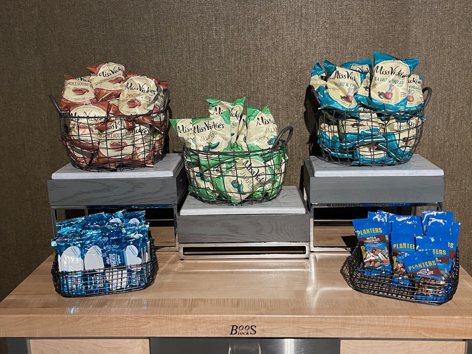 baskets of food on a counter