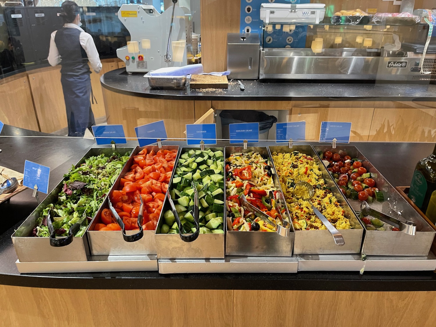 a buffet with different types of food