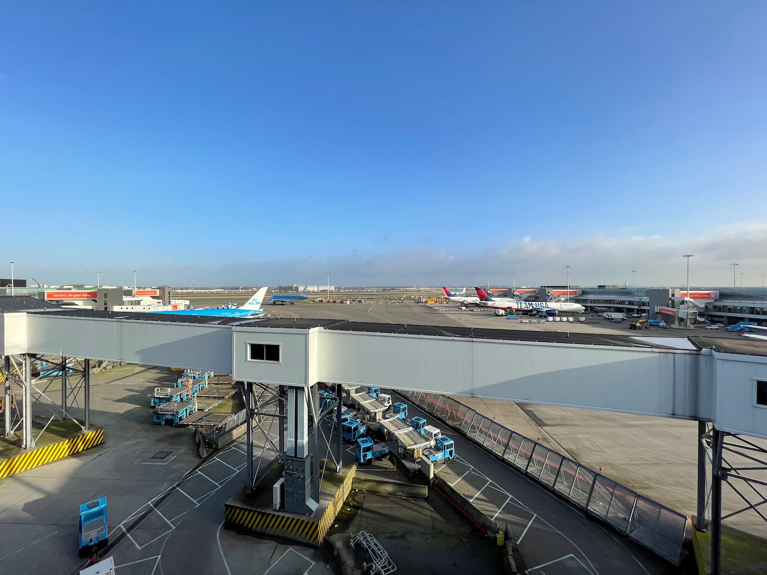 an airport with planes on the runway