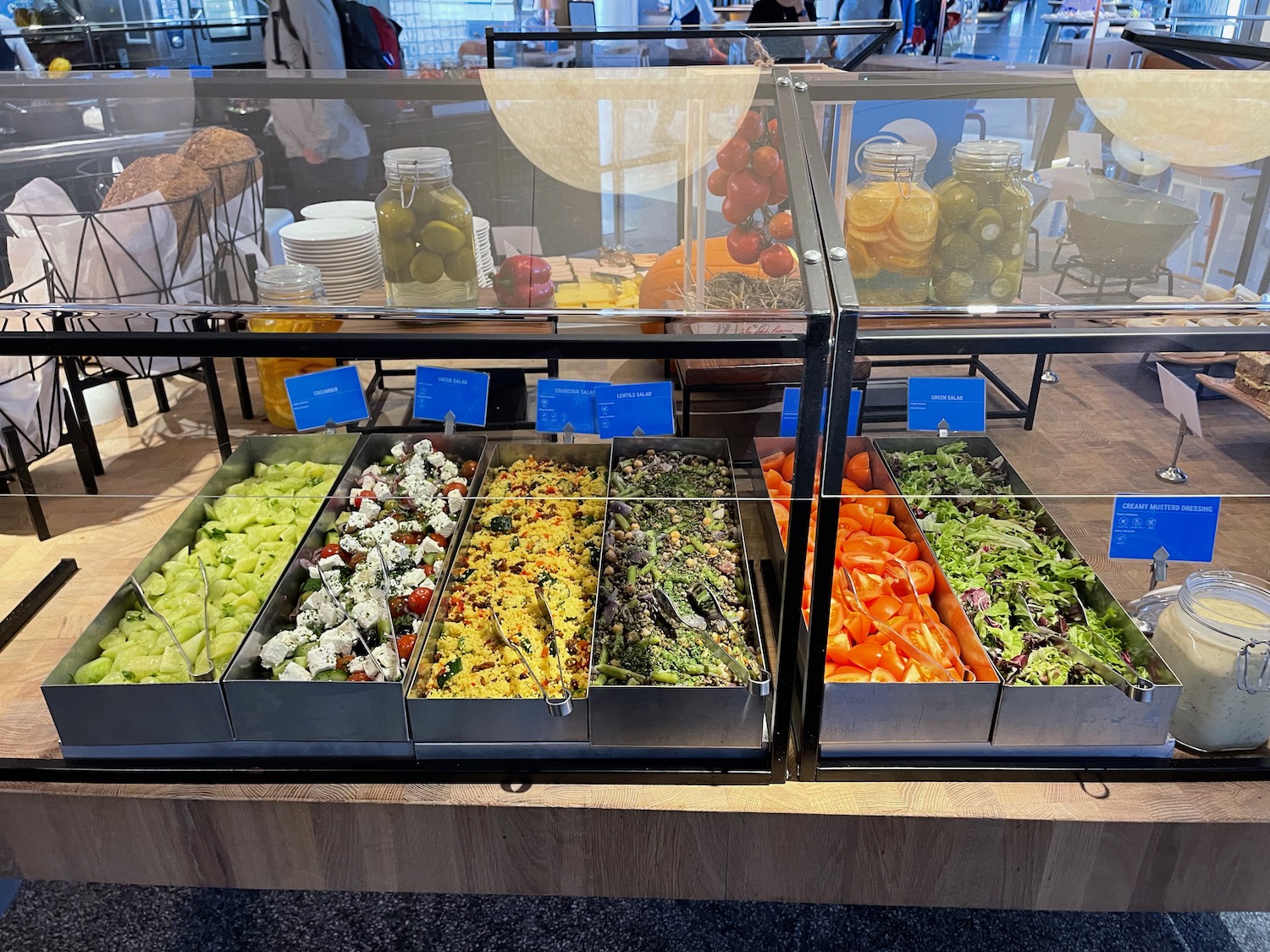 a buffet with different types of food