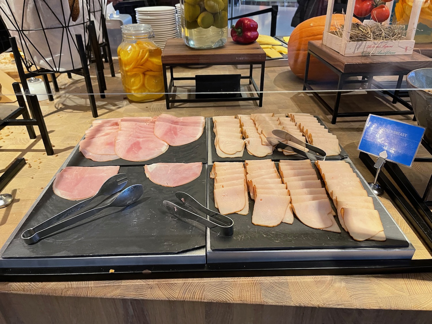 a tray of sliced meat on a counter