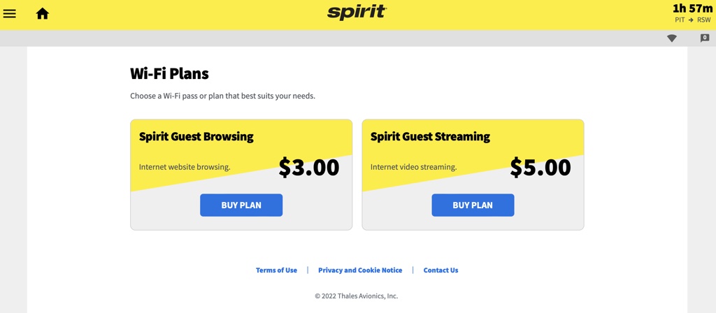 Spirit airlines wifi pricing