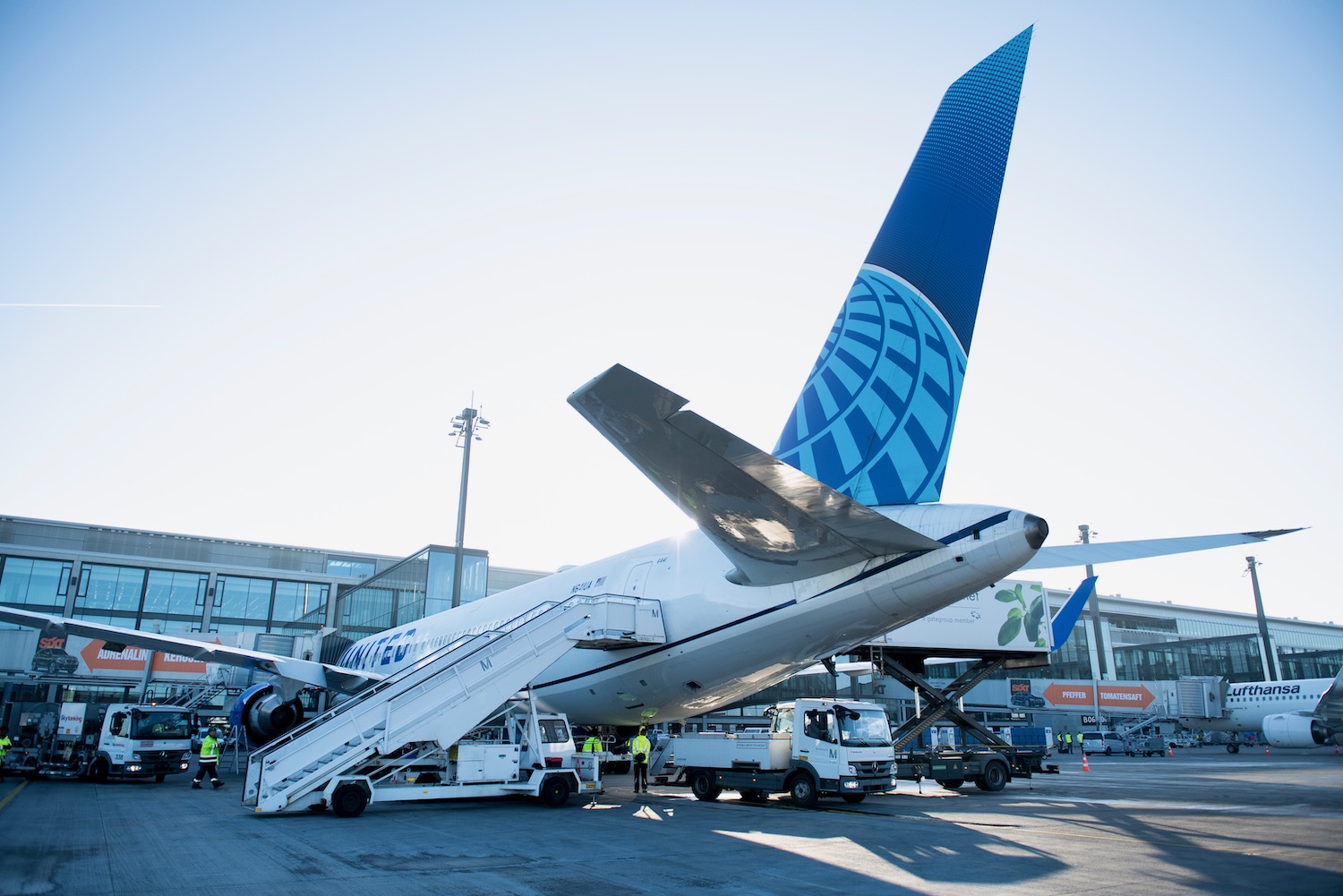 a plane parked in a terminal