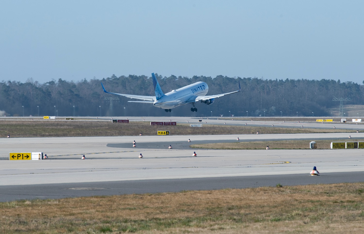 an airplane taking off from a runway