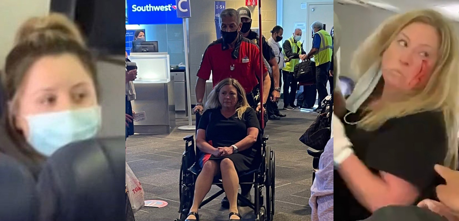 a man pushing a woman in a wheel chair