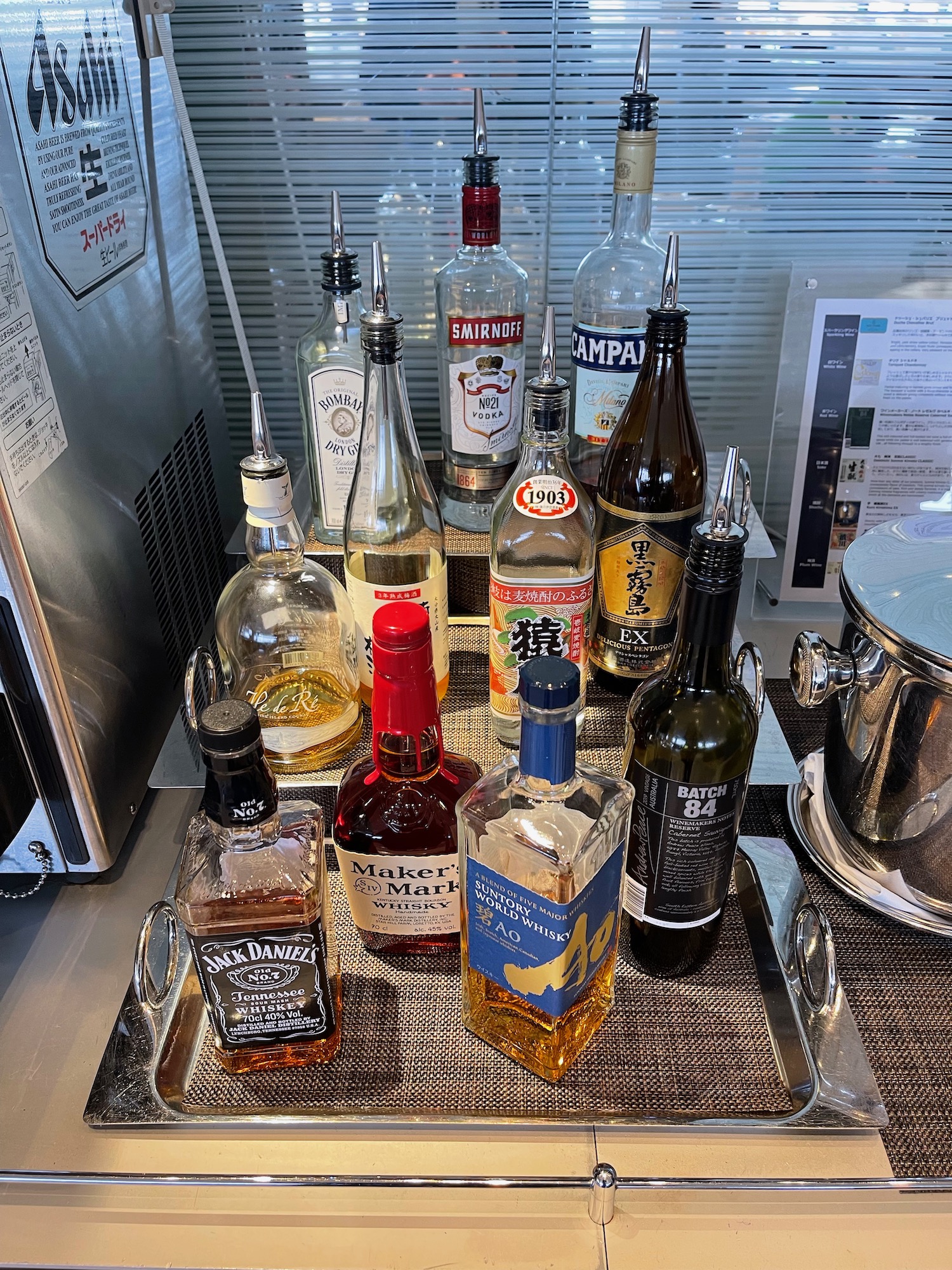 a group of bottles of alcohol on a table