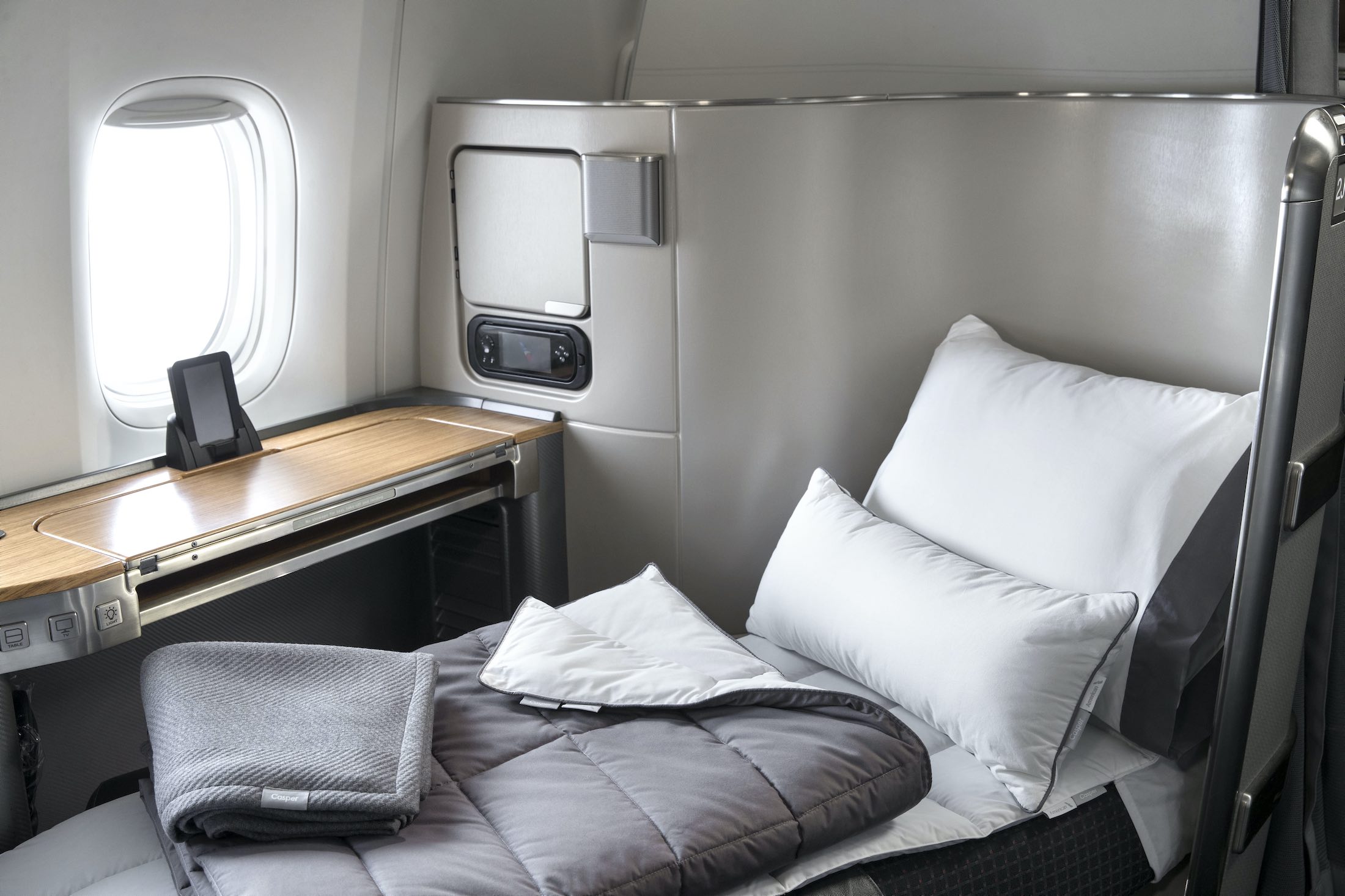 a bed in a plane