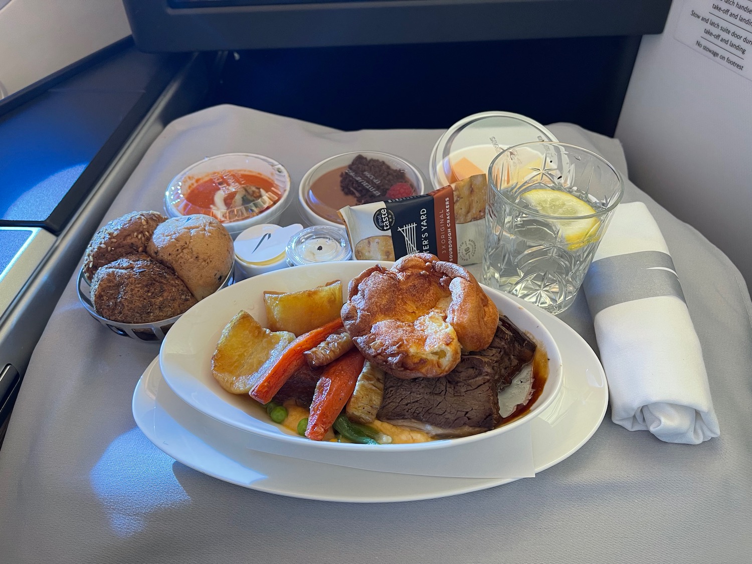 a plate of food on a tray