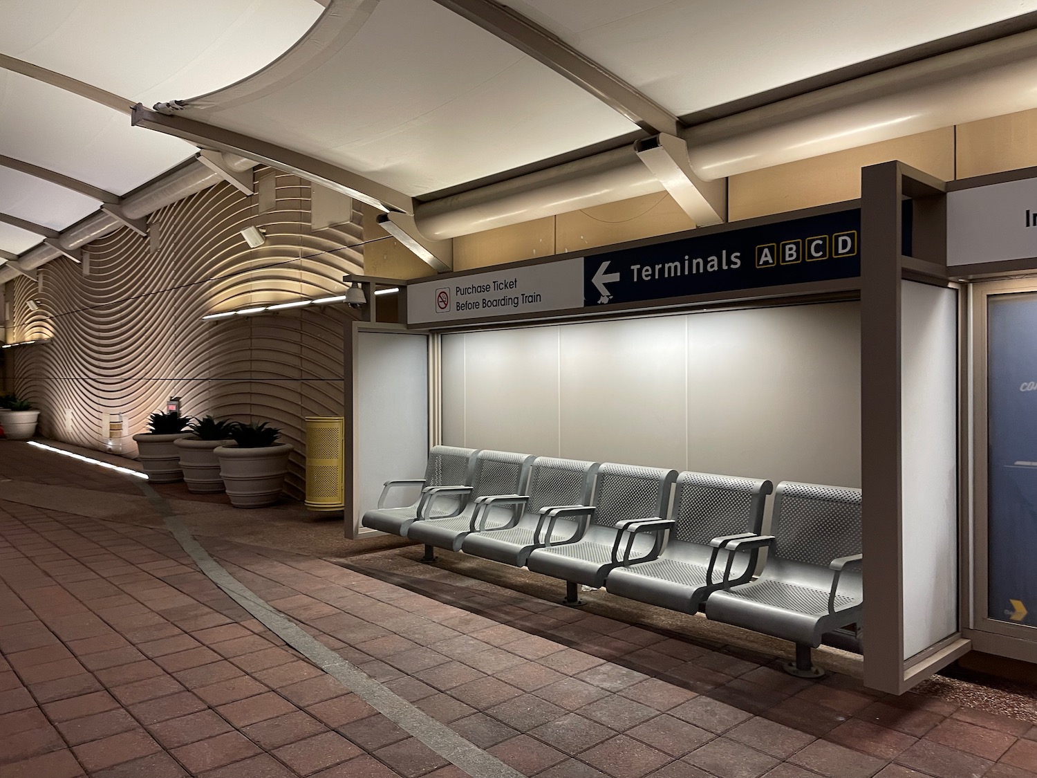 a row of benches in a building