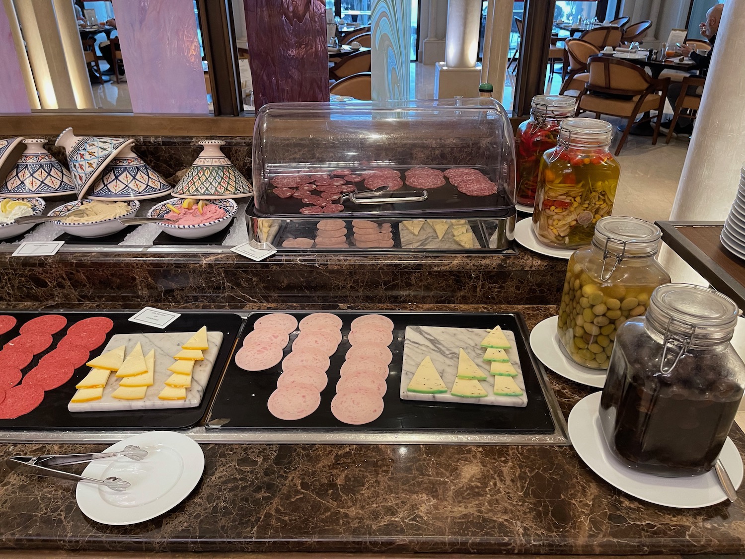 food on a counter in a restaurant