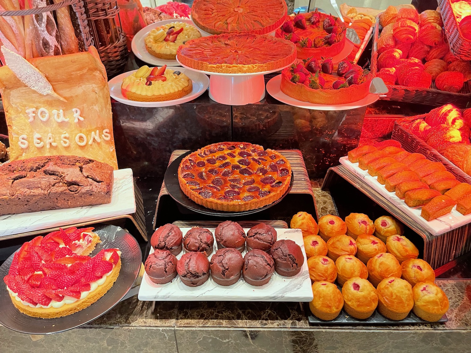 a display of pastries and pastries