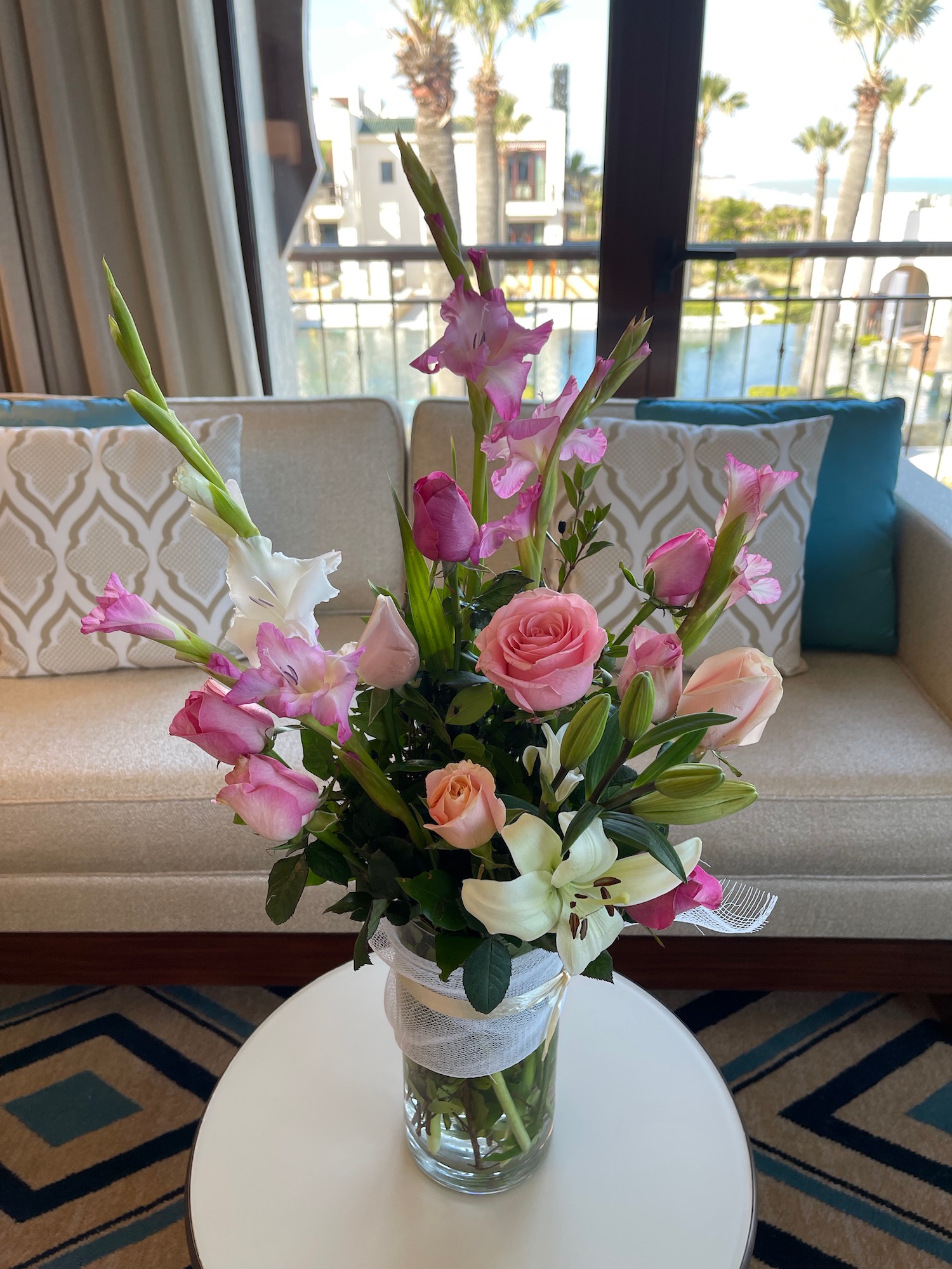 a vase of flowers on a table