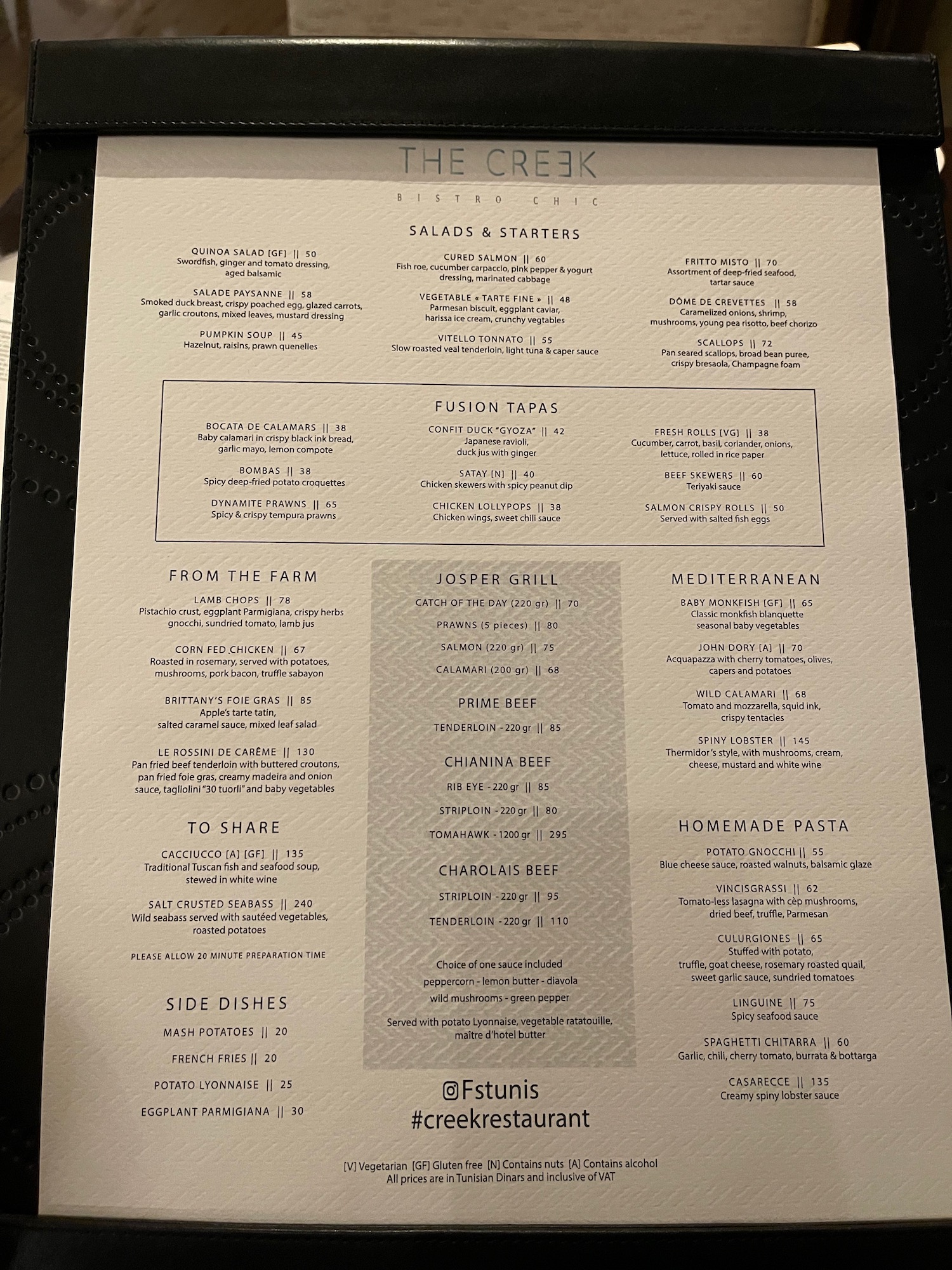 a menu with writing on it