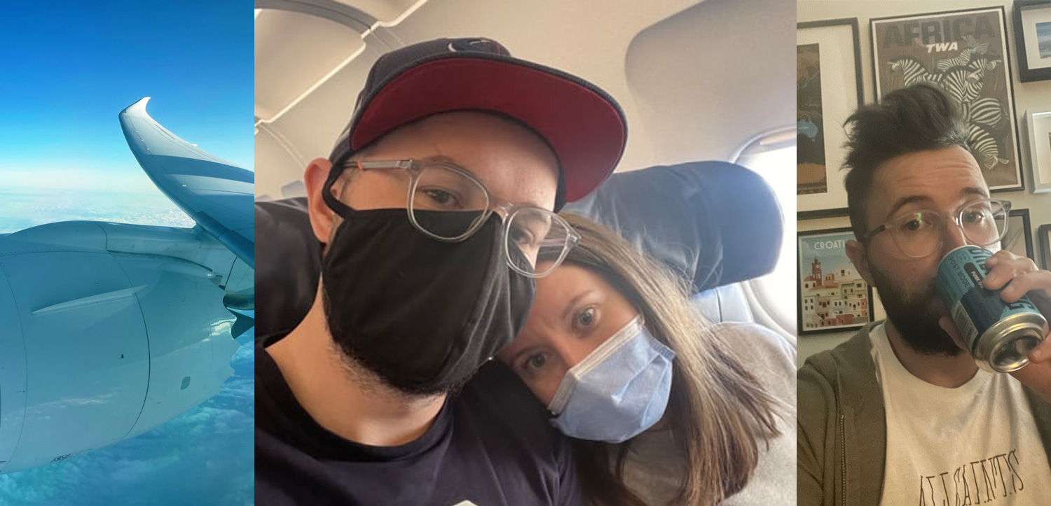 a man and woman wearing face masks