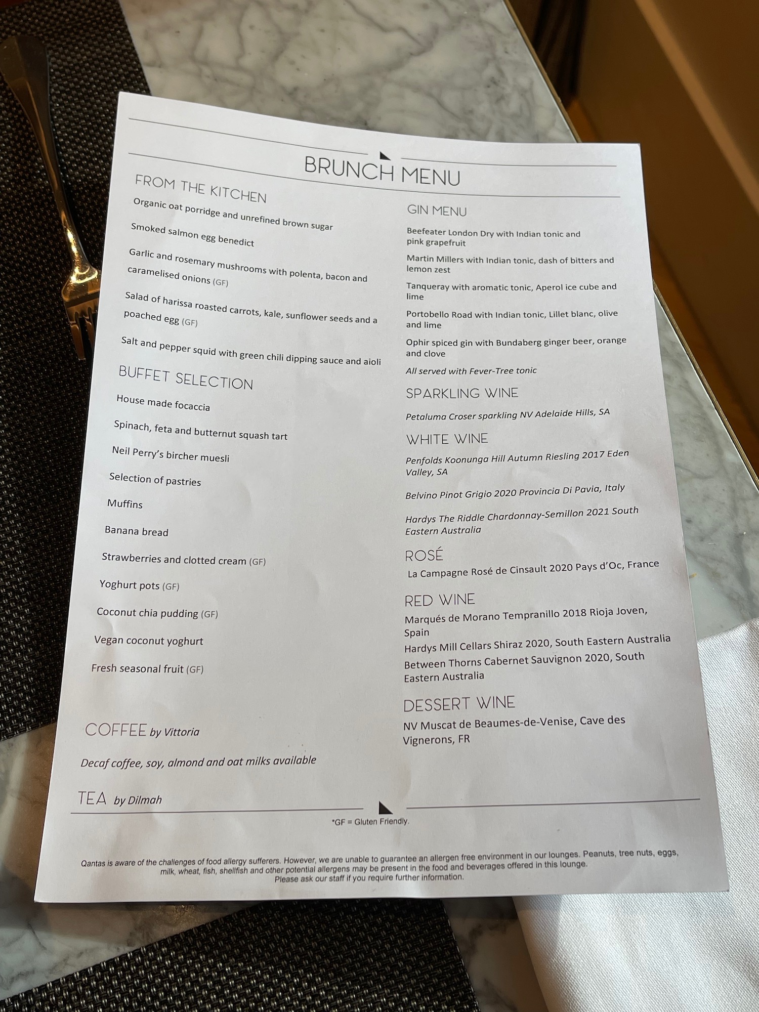 a menu on a table