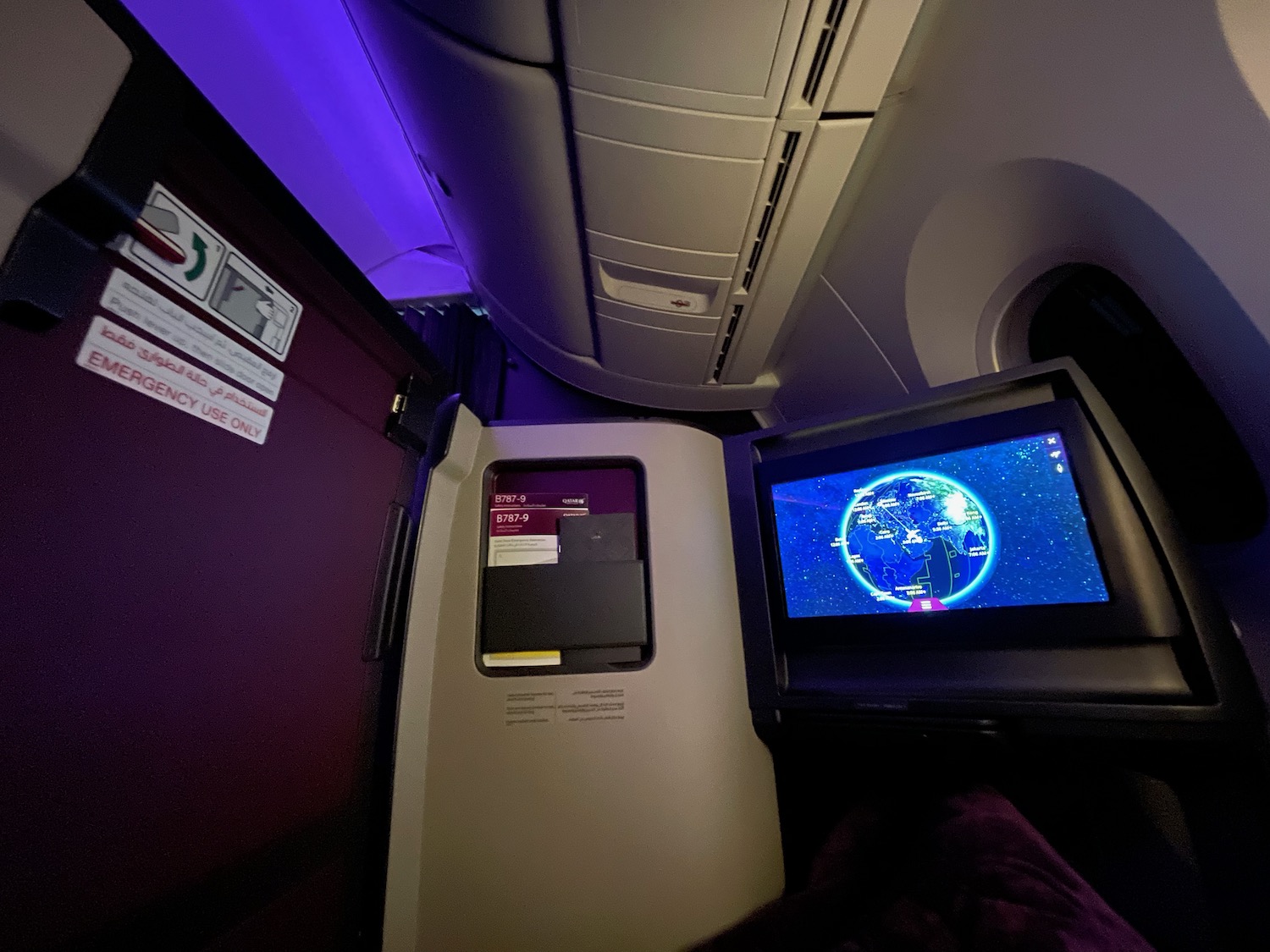 a tv screen in an airplane
