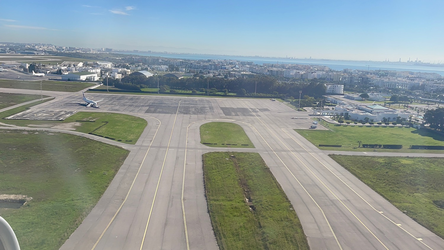 an aerial view of a runway