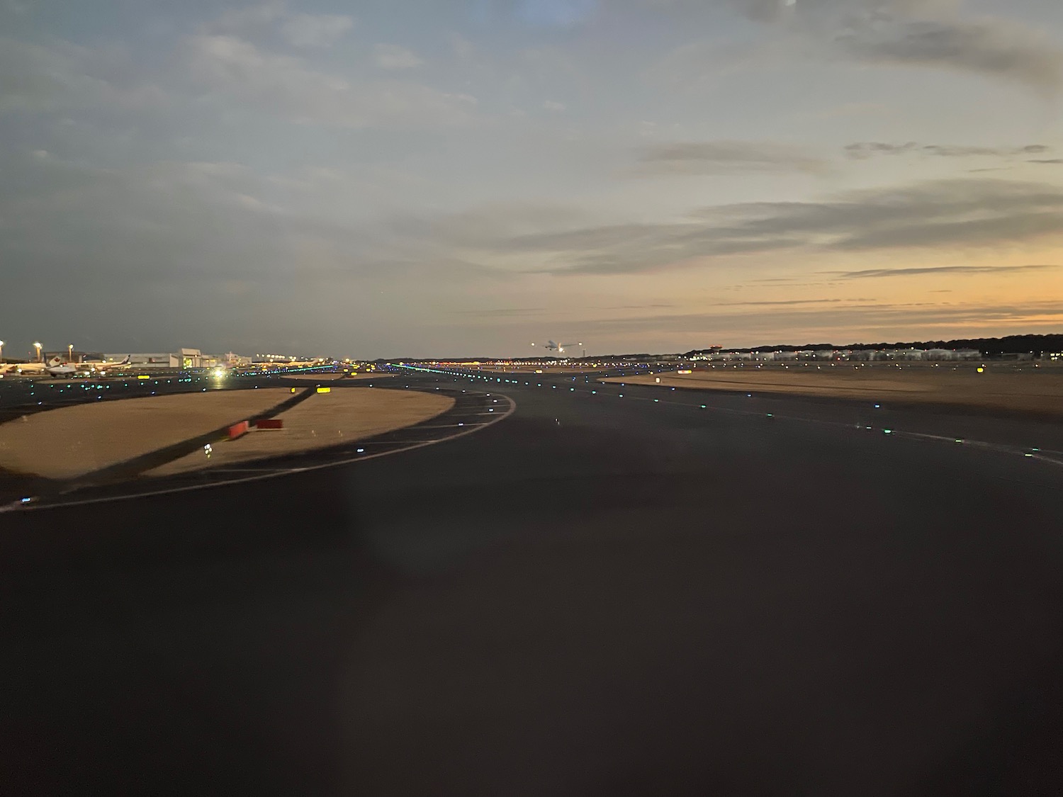 a runway with lights on it