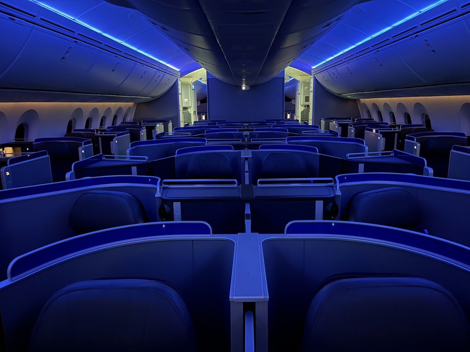 an airplane with blue seats