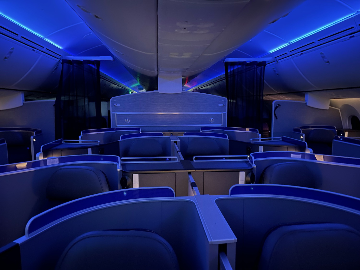 an airplane with blue seats