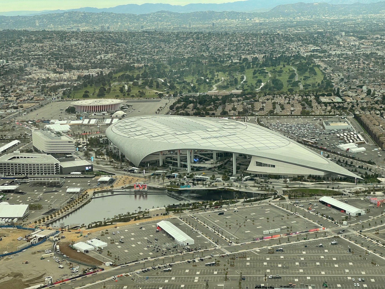 an aerial view of a stadium