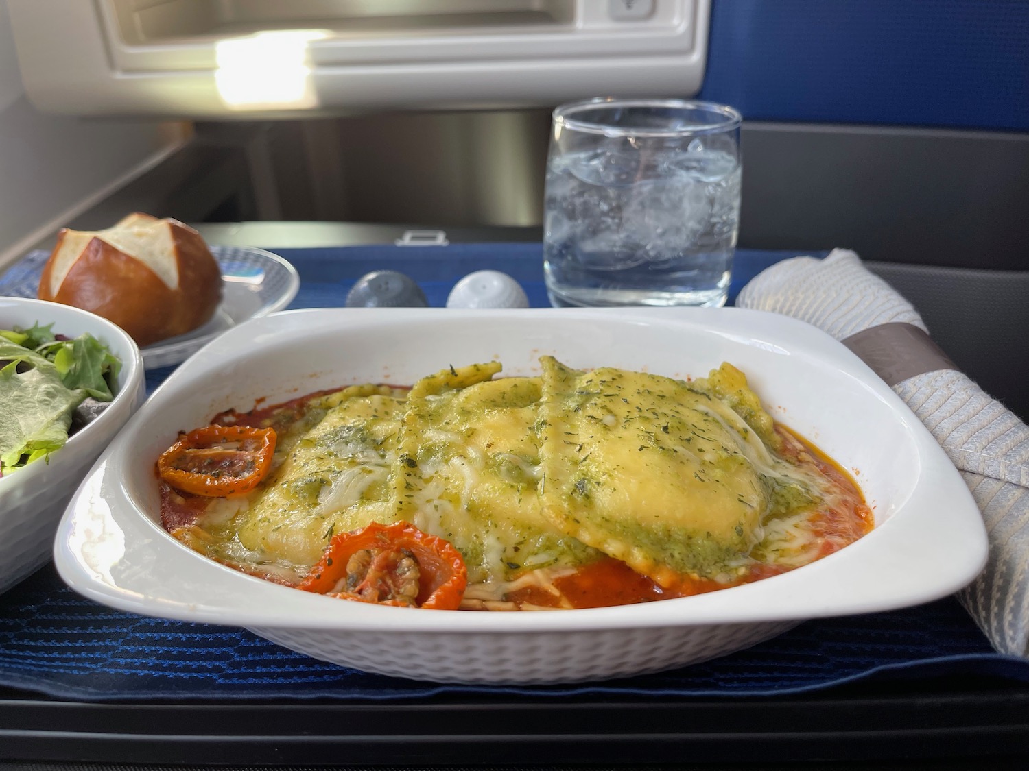 a plate of food on a tray