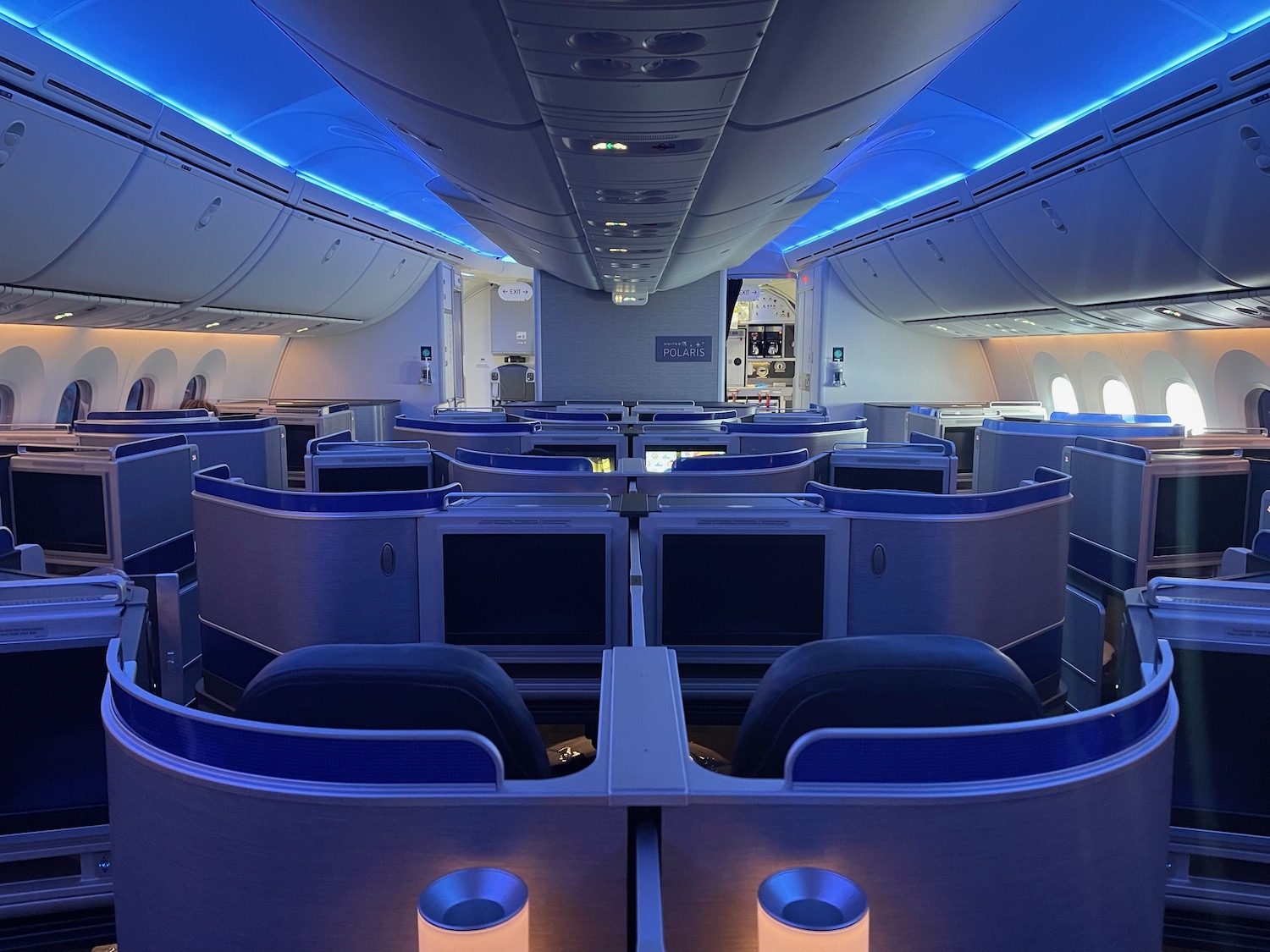 an airplane with blue lights