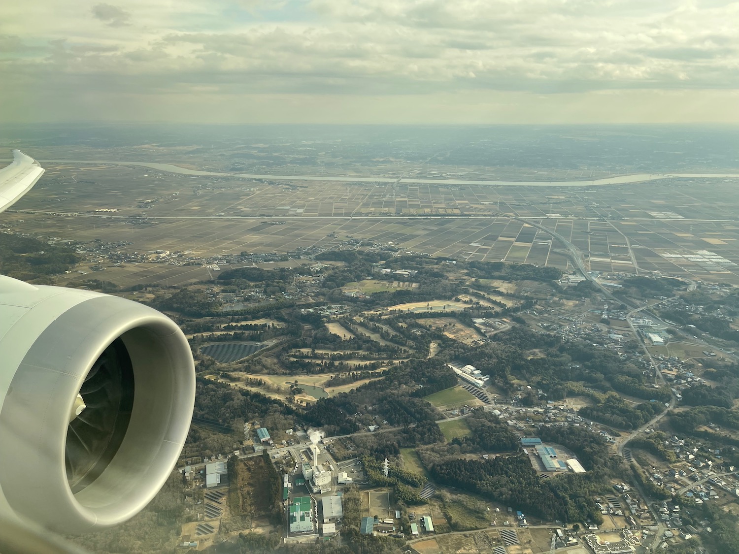 an airplane engine and a city