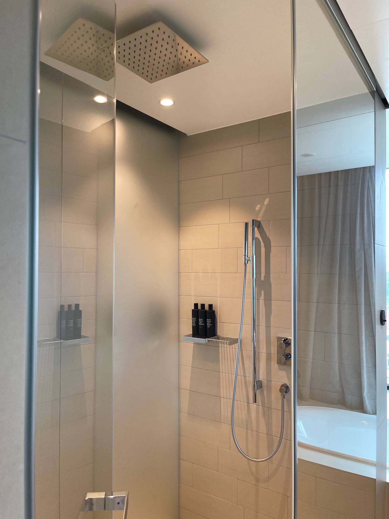 a shower with a glass door