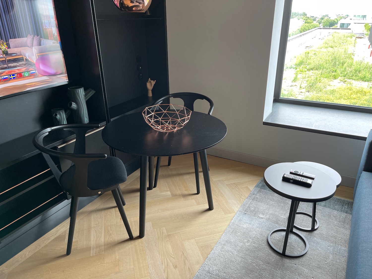 a table and chairs in a room