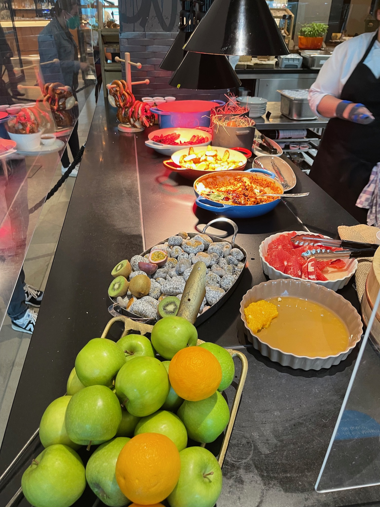 a buffet table with food on it