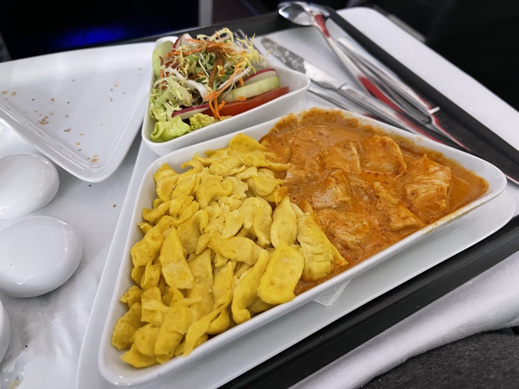 Austrian Airlines business class spaetzle entree