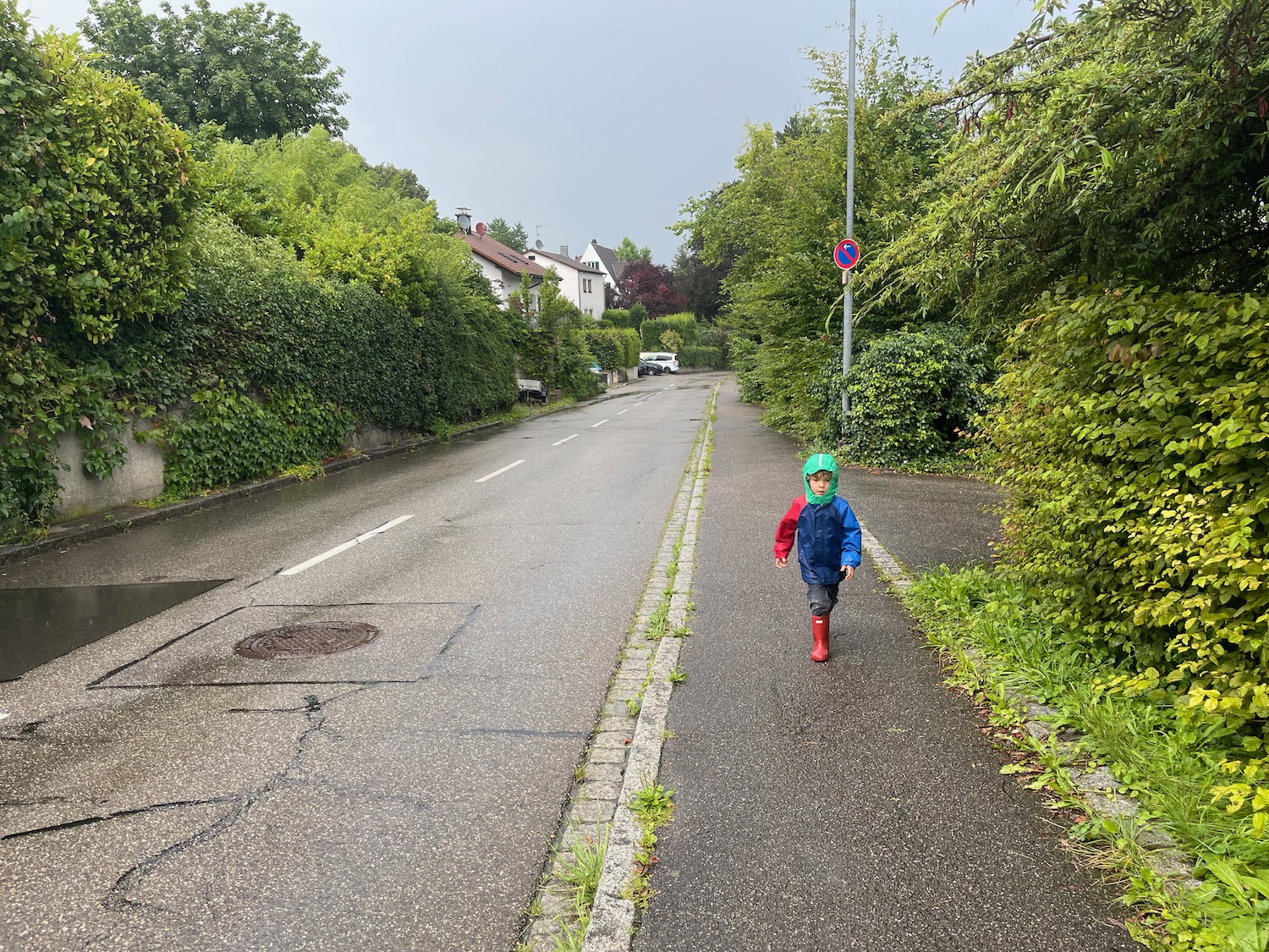 a child running on a road