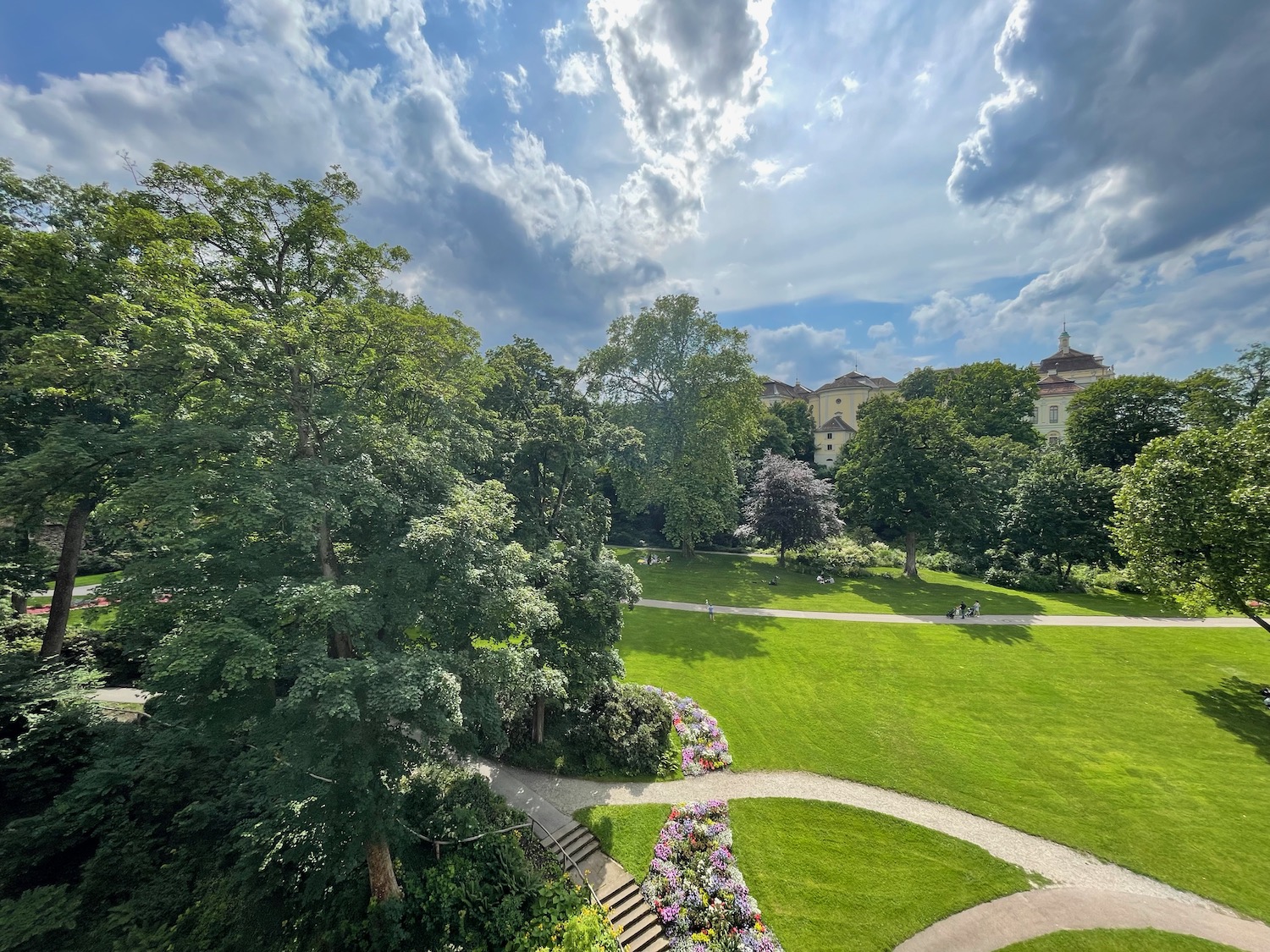 a park with trees and a path