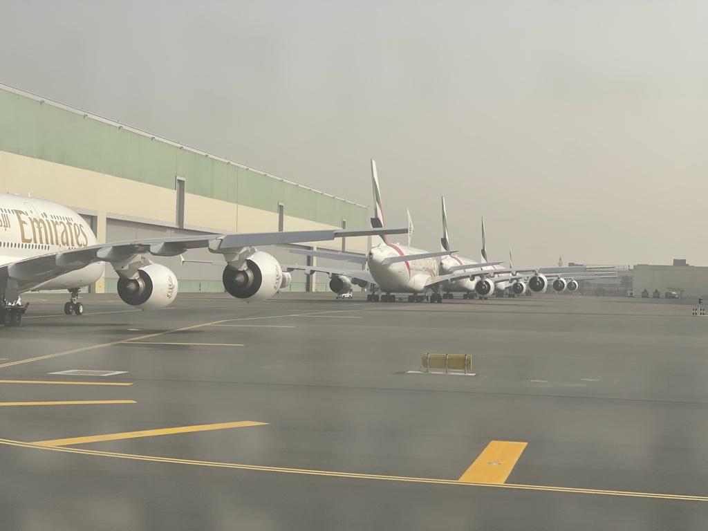 FlyDubai Dubai International Airport Terminal 2 stacks of A380s