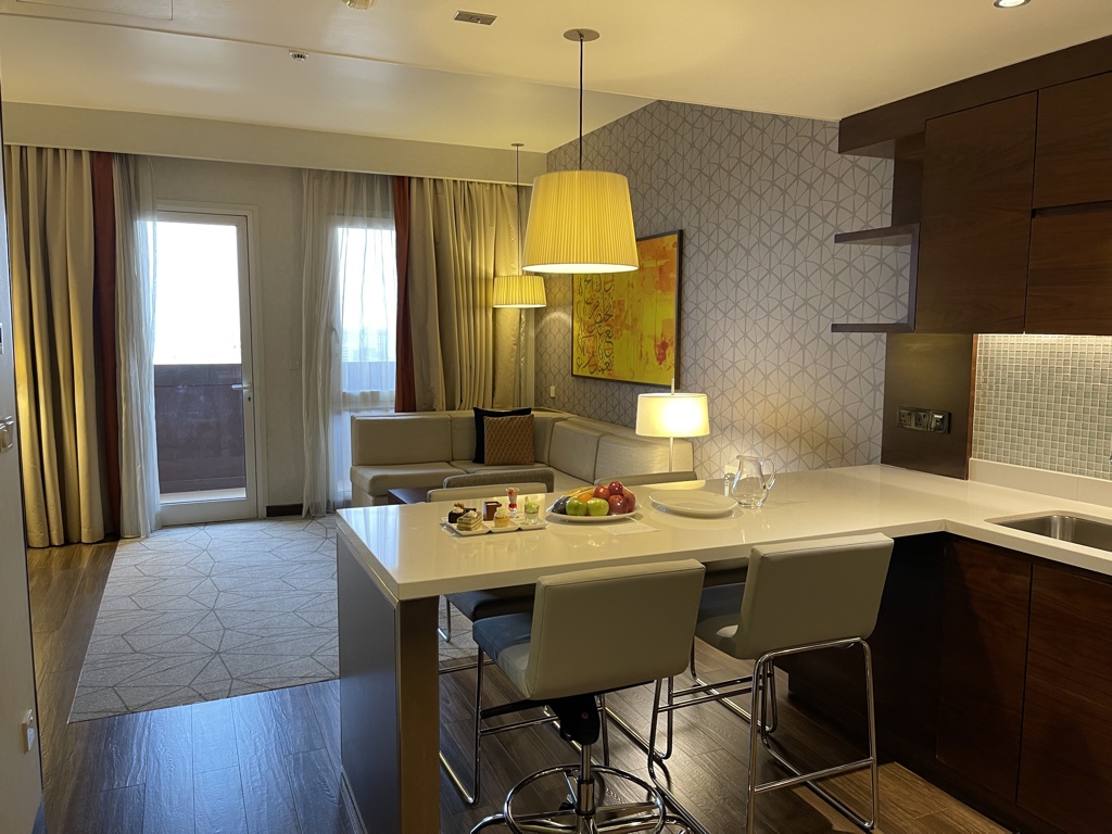 Hyatt Place Dubai Wasl kitchen living room