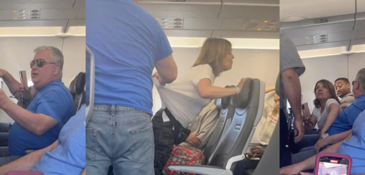 a woman in a white shirt on a plane