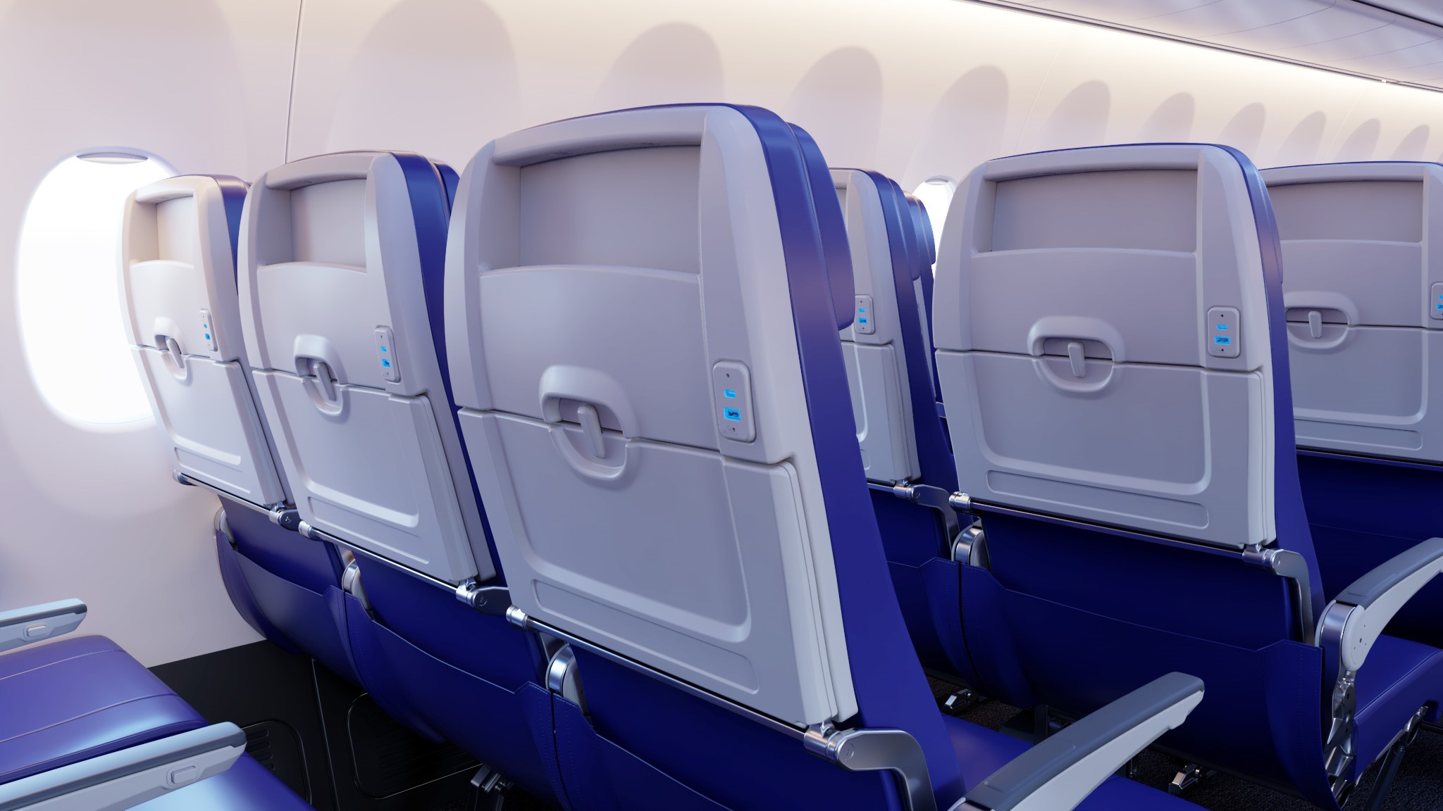 a row of seats in an airplane