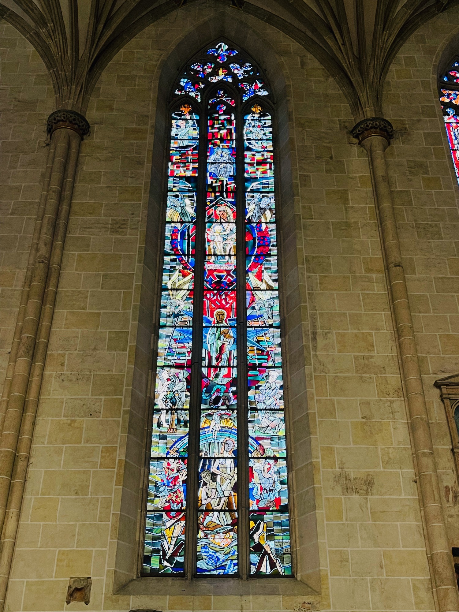 a stained glass window in a church