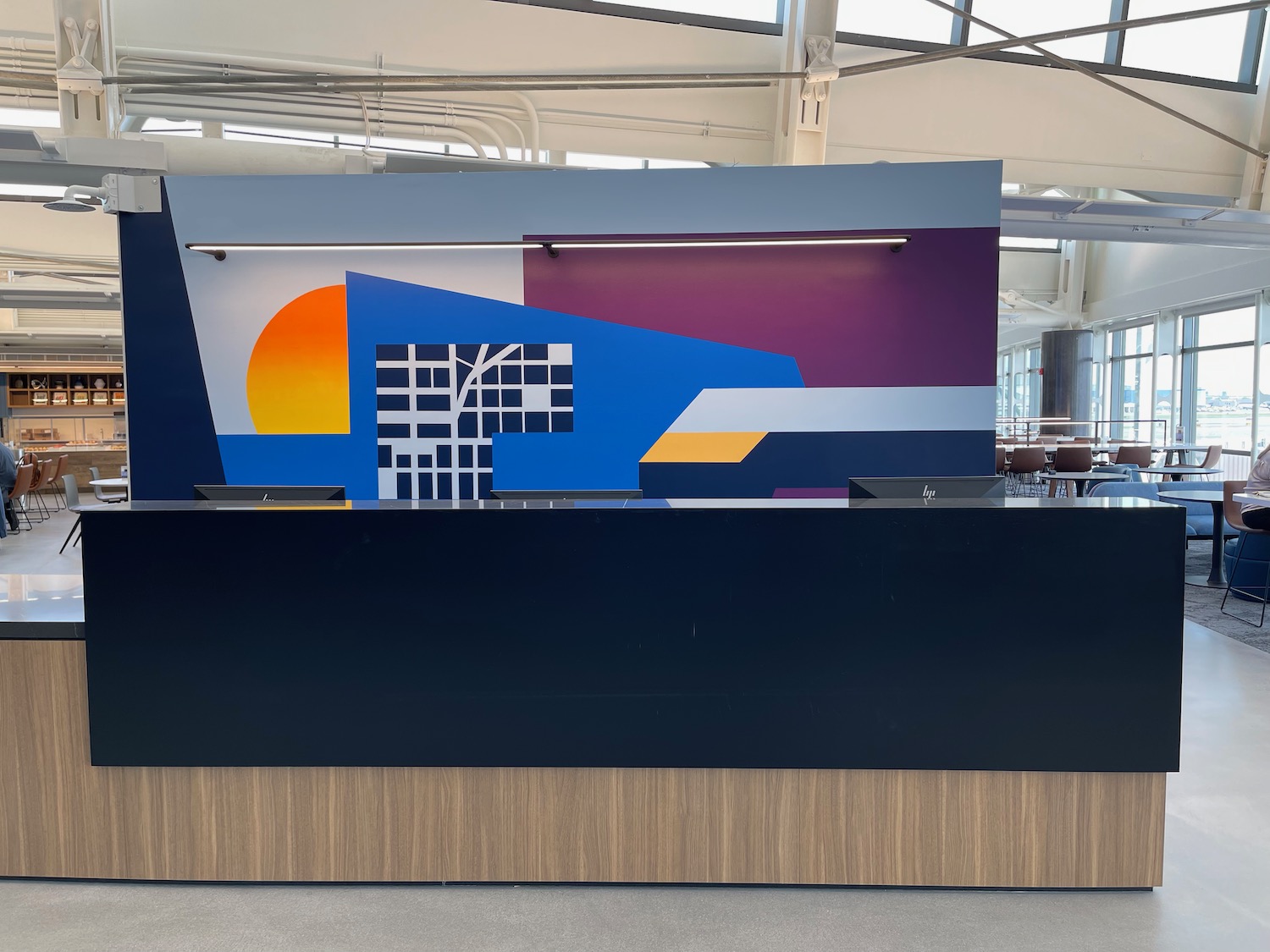 a reception desk in a building