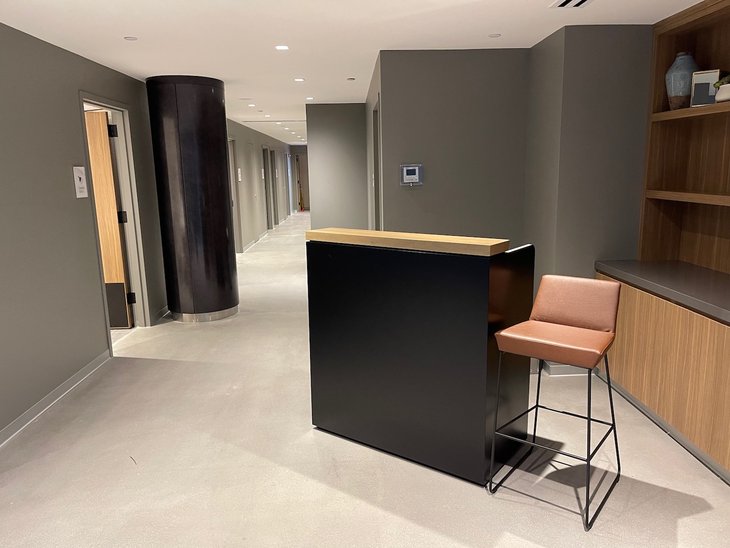 a reception desk in a building