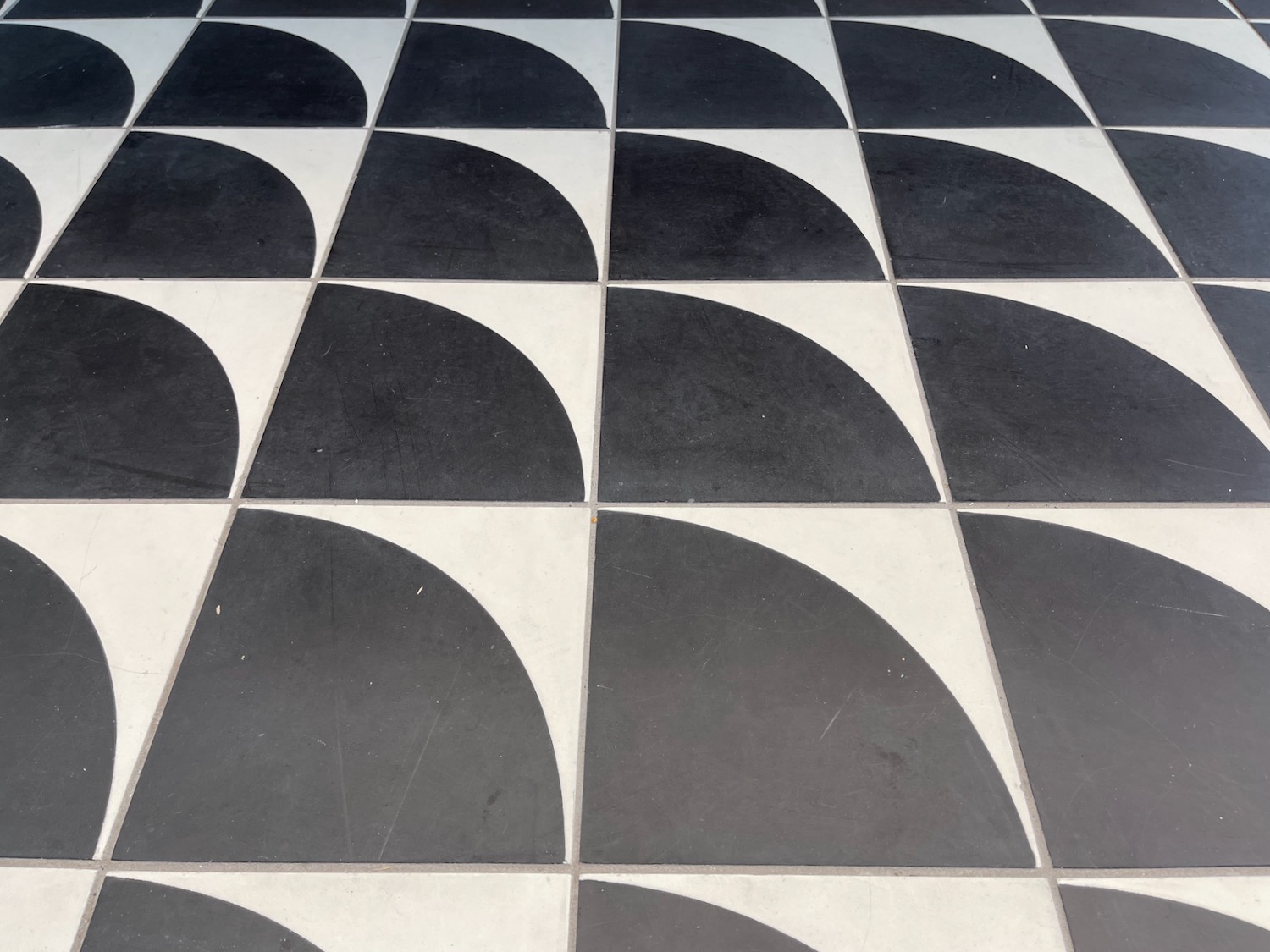 a black and white tile floor