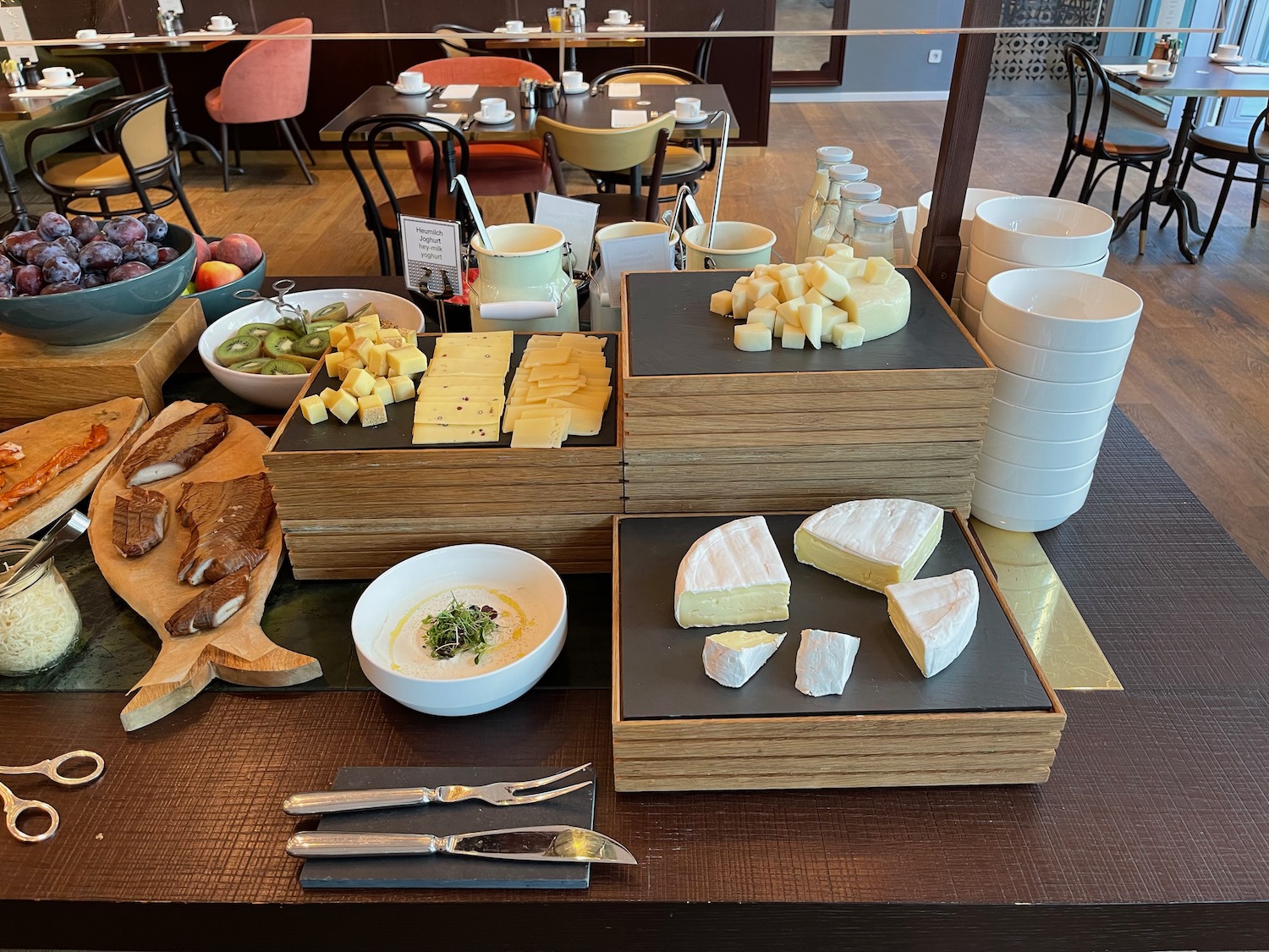 a table with different types of cheese on it