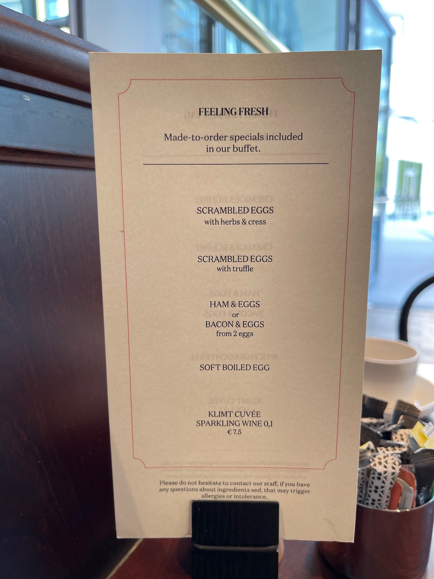 a menu on a table