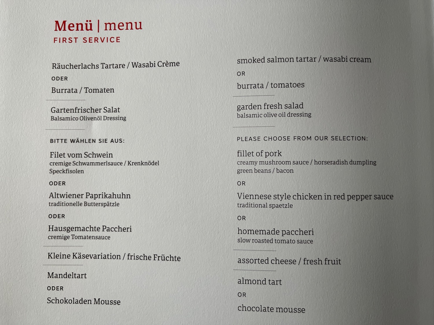 a menu of a restaurant